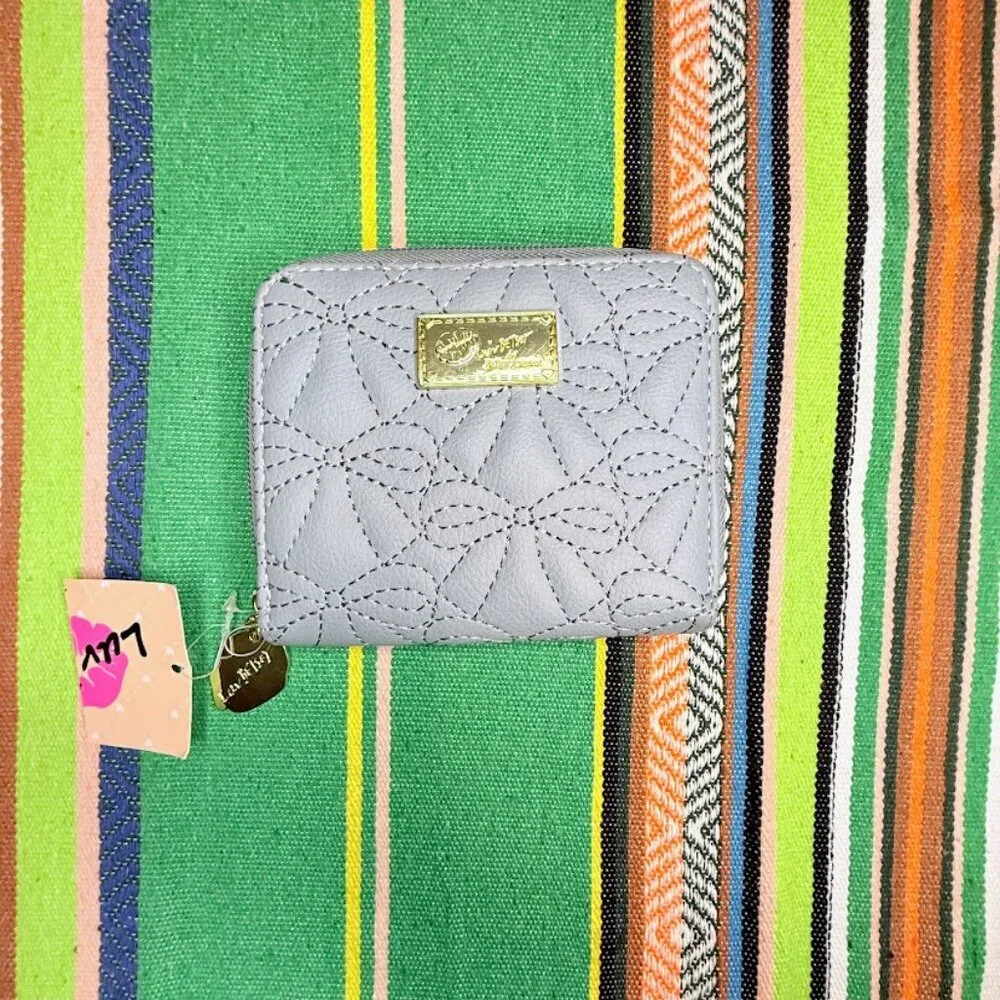 Luv Betsey Jessy Zip Around Wallet in 'Denim' Blue Embroidered  Faux Leather NWT